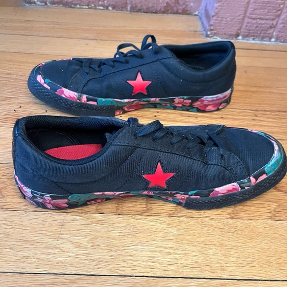 Converse Shoes - Converse Black Canvas Women's Low-Top Sneakers with Red Star Accent